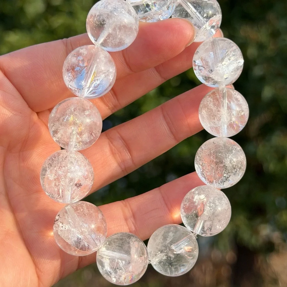 17mm chunky‎ stretchable rainbow clear quartz bracelet 1107